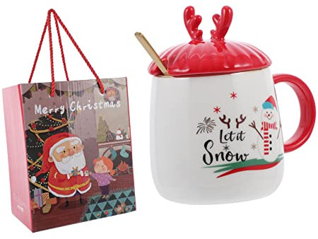 CIYODO 1satz Weihnachtsbecher Mit Schneemann Und Rentier-deckel Keramiktasse Für Kaffee Tee Heiße Für Weihnachten Und Feiertage