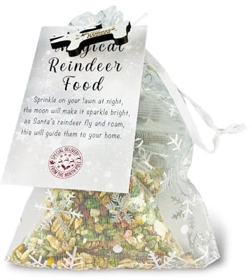 Fuzzy Cactus Magical Reindeer Food - Bag, Food & Charm - Father Christmas Eve Box Stocking Filler Magic Kids Tradition - Wildlife Friendly Bird Seed (Silver Bag)