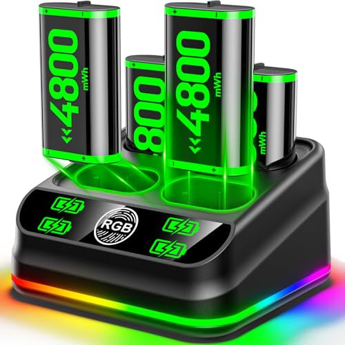 4X 5580mAh Cargador de Batería Mando Xbox, Estación Carga Batería Xbox, Compatible con Xbox One/Xbox Series X|S, 2,5H de rápido Cargador de Baterias Xbox, Accesorios Xbox