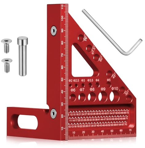 QINGYIWL 3D Squadra da Falegname, 22.5-90° Squadra da Carpentiere In Alluminio, Righello di Misurazione Multi-angolo, Squadretta Falegname per Carpentiere