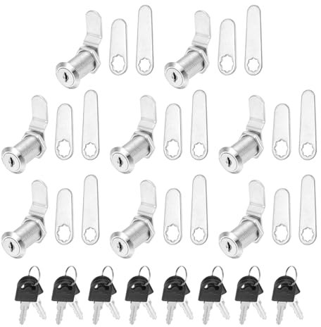 PATIKIL 8 Serrature per Armadietti con Chiave Uguali, 8 Pezzi Sostituzione Serratura a Camma per Cilindro di Blocco per Cassetti RV Carrello di Stoccaggio Cassetta Postale, Argento