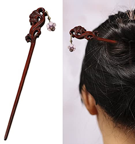 palillo del pelo, Palillos de madera vintage for cabello largo, hechos a mano, for moños, horquilla de estilo retro chino con borla de jade for mujeres y niñas,(Hyacinth)