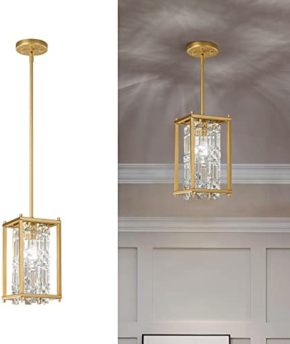 ZPBSJ Kronleuchter Modern Kronleuchter Kristall，Luxuriöse Kristallkronleuchter Goldener Vintage-Metallkäfig Anhänger für Schlafzimmer, Esszimmer, Wohnzimmer, Bar (Quadrat 1-Licht)