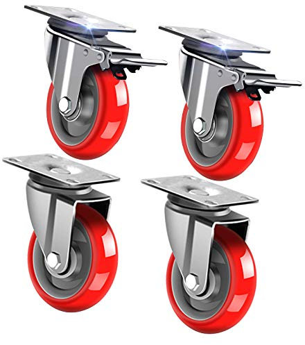 SJKJNK Ruedas para Muebles,Giratorios con Frenos, transportadores, Poliuretano, para Trabajos Pesados, Resistentes al Desgaste, para Trabajos Pesados, Carga 1500 kg/2 Frenos + 2 sin frenos/200 mm