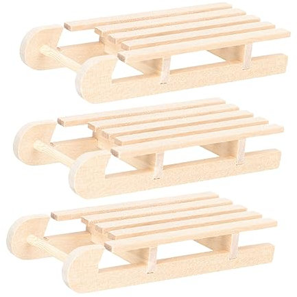 PHENOFICE 3stücke Teiliges Mini Holzschlitten Weihnachtsdeko Natürliche Holzornamente Langlebig Rustikal Festliche Tischdekoration Für Wohnzimmer Büro