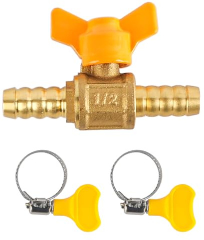 Ieron 2-Way Ball Valve Brass Connection 11mm Ball Valve for Hose ID 10mm-11mm Water Air Gas Valve for Plumbing Garden Hose Irrigation System