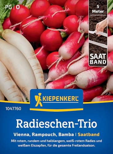 Kiepenkerl Radieschen-Triosamen-Saatband 1047760, Gemüsesaat | Gemüsesamen für abwechslungsreiche Geschmackserlebnisse, für Anbau im Topf oder Hochbeet, schossfest
