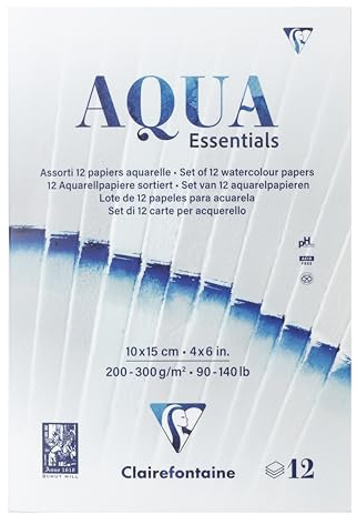 Clairefontaine 976097C Bloc Aqua Essentials - 12 Papiers Aquarelle 10x15cm