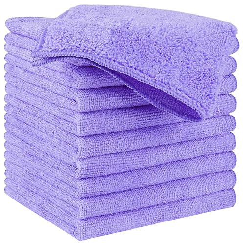 HIDMD Microfibre Cleaning Cloth, Microfiber Reusable Dish Cloths Kitchen Towels, Pack of 10 Purple 30cm x 30cm