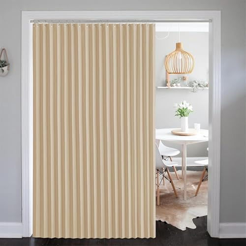SK Studio Magnetischer Türvorhang, Thermovorhang Gegen Kälte und Hitze Faltvorhang Raumtrenner mit Ösen für Schlafzimmer, Zimmer, Wohnzimmer, Beige, 112x195cm