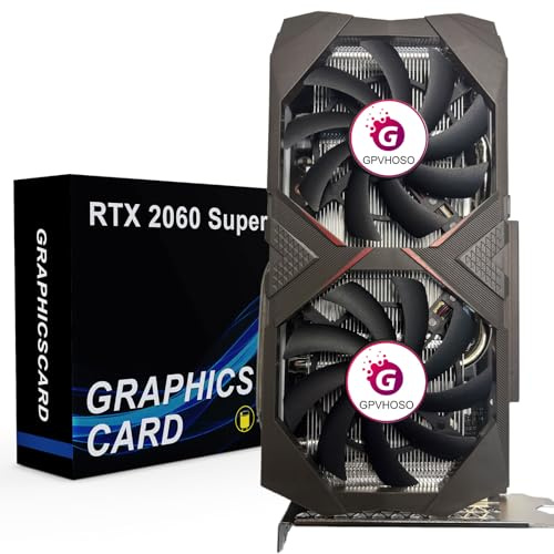 GPVHOSO RTX 2060 Super - Tarjeta gráfica de 8 GB, tarjeta de video GDDR6 de 256 bits con trazado de rayos, ventiladores duales, PCI Express x 16 3.0 HDMI Display Port DVI, soporta hasta 8K para