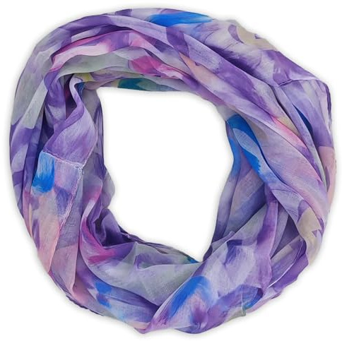 styleBREAKER women's loop scarf with brushstroke heart pattern | airy infinity scarf | soft viscose neck scarf for spring and summer 79 x 49 cm, Colour:Violet