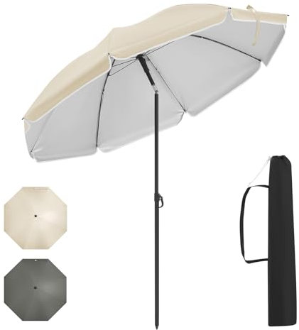 WOLTU Parasole da Giardino φ135cm, Ombrellone da Spiaggia Portatile con Protezione Upf 50+, Regolabile in Altezza e Inclinazione, Borsa per Trasporto, per Balcone e Giardino, Beige