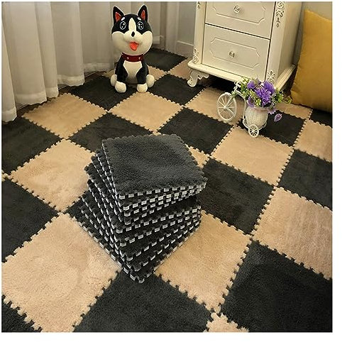 Ineinander greifender Teppich, Schaumstoff-Plüsch-Teppichmatte, 16-teilige ineinander greifende Bodenmatte, ineinander greifende Schaumstoffmatte, quadratische Puzzle-Bodenmatte, Klettermatte (Dunkel