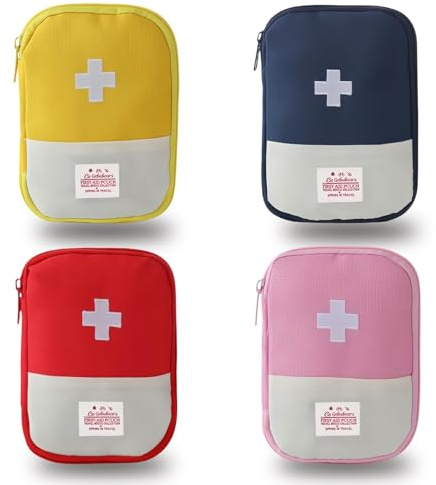 4 Stück 18 * 13cm Reisen Reiseapotheke Tasche,Home Schule Büro Im Freien Reißverschluss Design Medikamententasche Reise,Langlebig Tragbar Erste Hilfe Tasche Leer(Vier Farben)