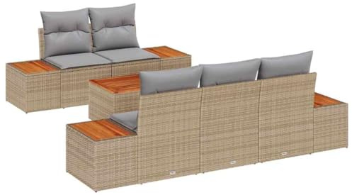 vidaXL Garten-Sofa-Set mit Kissen mit Speicher 6 pcs Beige Poly Rattan, Garten- und Terrassen-Loungeset, modernes Rattansofa, wetterbeständige Möbel, UV-resistente Sitzgelegenheit