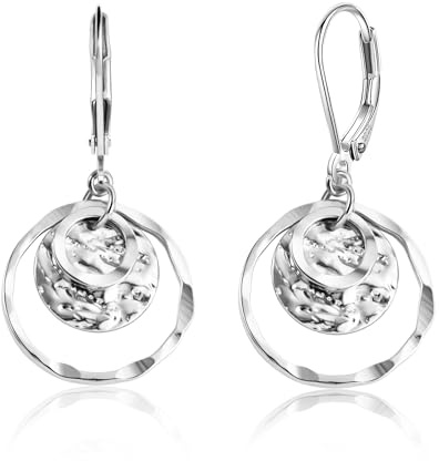 ALEXCRAFT Örhängen Silver 925 Stolpehängande Örhängen för kvinnor Droppörhängen med 2 hålörhängen Eleganta långa ovala hamrade örhängen med hänge för kvinnor Flickvän