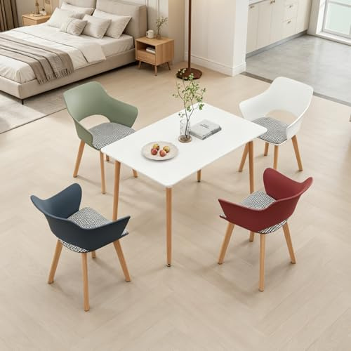 GrandCA HOME Juego de Mesa y Sillas de Comedor Nórdicas, Mesa de Comedor Rectangular Moderna, 4 Sillas de Cocina Tapizadas, Comedor, Sala de Estar, Cocina (Blanco + WBGR)