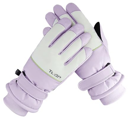 Andiker Ski Gloves Women, Warm Windproof Waterproof Thermal Glove with Thick Plush Lining Simple Stylish Winter Gloves for Women Skiing Hiking Cycling (Purple)