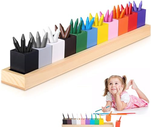 XHNKEG Buntstifthalter aus Holz, 11 Fächer stiftehalter schreibtisch Holz Buntstifthalter aufbewahrung stifte farbe organizer für Schreibtisch Büro Zuhause Schulbedarf