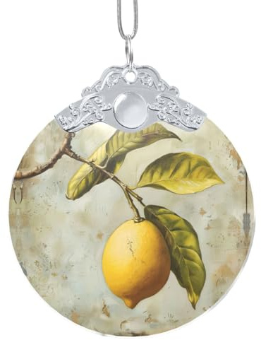 Lemon Fruit Print Glass Round Pendant Ornaments Versatile Christmas Hanging Decor Festivities