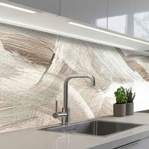 KitchenYeah© Paraschizzi Cucina Adesivo Pannello Parete Paraspruzzi - Beige | 60x250 cm - Lavandino Decorativo Astratto - Arte moderna