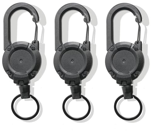 Alinw 3 Pcs Retractable Keychain Lanyard, Lanyard Heavy Duty Retractable Keyring Key Chain, Extendable Lanyards Clip with 23.6'' Steel Cord for Outdoor (Black)