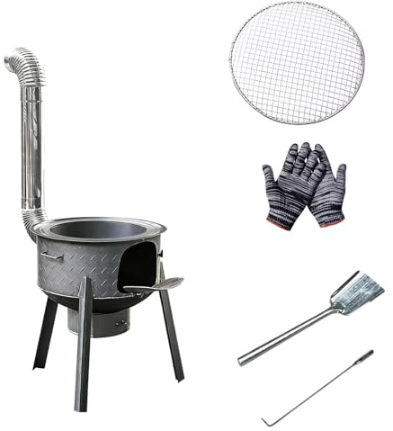 Estufa de Leña de Hierro Fundido, Estufa Leña Pequeña Portátil para Acampar, Patas Desmontables, para Cocinar, Senderismo, Mochileros, Capacidad de Carga 200 Kg(52cm/21in)