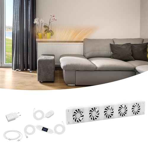 Heizkörper Ventilator mit 5 Verbesserten Lüfter, Ultra-leiser Heizkörperventilatoren, Intelligenter Luft Boost Heizkörper Ventilator, Spart Energie und Erhöht die Heizeffizienz