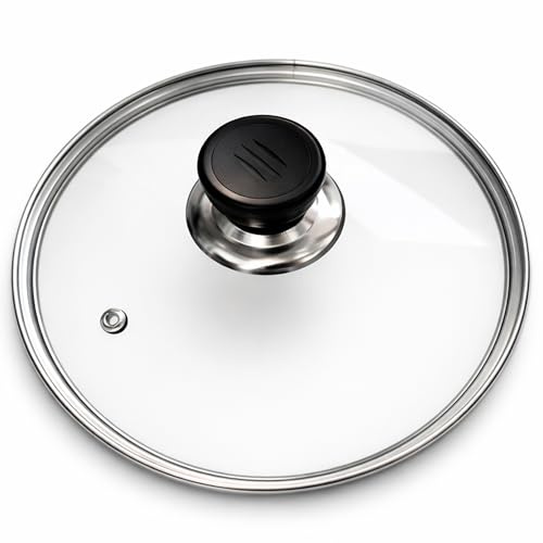 Biubumtu 8 Inch Glass Lid for Frying Pan – Tempered Transparent Pot Lid with Stainless Steel Rim & Heat-Resistant Handle, Fits 8″ Skillet, Pan, Wok – Durable See-Through Cookware Cove