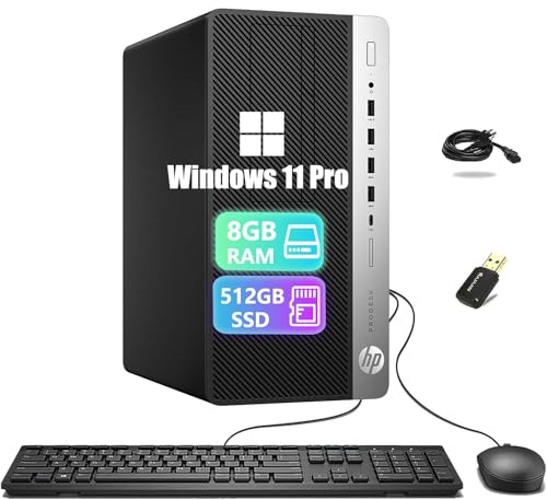 HP ProDesk 600 G3 MT Desktop Computer PC, Intel Pentium G4400, 8 GB RAM, 512 GB SSD, WiFi, Bluetooth, US Tastatur, Windows 11 Pro (Generalüberholt)