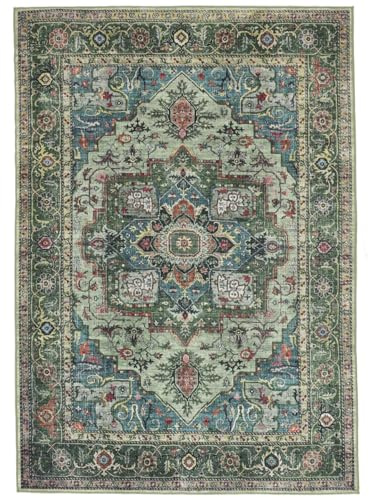 RugVista Georgia Oriental Teppich, 240 x 340 cm, Grün/Multi | Orientalische, Rechteckig, Mittlerer Stapel, Maschinenwäsche, Oeko-Tex 100