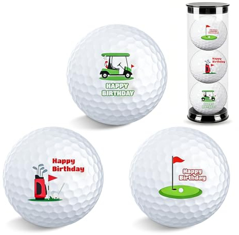 COEKI 3er Pack Happy Birthday Golfbälle Geschenke Set, Personalisiert Golfbälle Geburtstag für Golfer, für Vater, Kollegen, Golfer und Golfbegeisterte Eine Einheit in Standardgröße