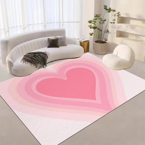 AUWUUA Matta med rosa hjärtan, 100 x 120 cm, tvättbar, halkfri, lämplig för alla hjärtans dag, för flickrum, vardagsrum, lekrum