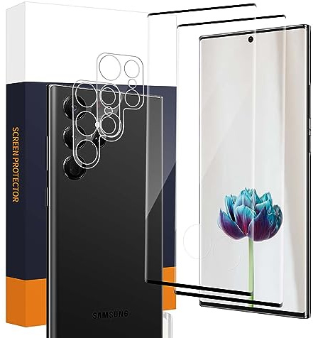 Carantee Schutzfolie für Panzerglas für Samsung Galaxy S23 Ultra 5G Displayfolie, 2+2(Schutzglas+Kamera Folie), 9H Härte Kratzschutz, 3D Sensible Berührung, HD Blasenfreie S23 Ultra Displayschutzfolie