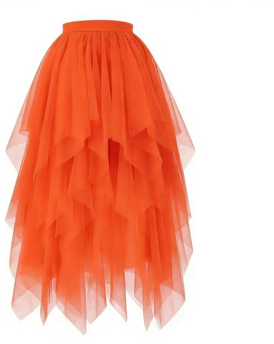 CIYIN Gonna in Tulle Donna Lunga, Tulle Tutu Irregolare Multistrato (IT, Testo, XL, Regular, Regular, Arancione)
