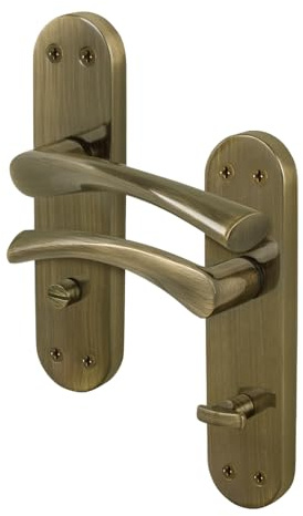 EAI Antique Brass Door Handles Bathroom, 1 Pair on Backplate - Novoli | 1 Pair of T-Bar Lever on Backplate Internal Door Handles for Bathroom, Fixings Included