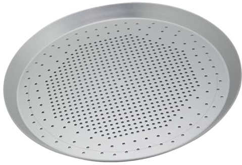 OSALADI Teglia per Pizza Forata in Acciaio Inox 25,5 Cm Design Tradizionale a Paletta, Vassoio Rotondo per Cucina, Ristorante e Servizio di Pane, Formaggi e Antipasti