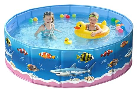 Piscina per Bambini | Vasca Rigida e Rotonda con Stampa a Tema Mare,Piscina Esterna Pieghevole Senza Gonfiaggio Per Bambini E Animali Domestici,Per Gioco Estivo In Cortile Terrazza O Giardino Cane Gat