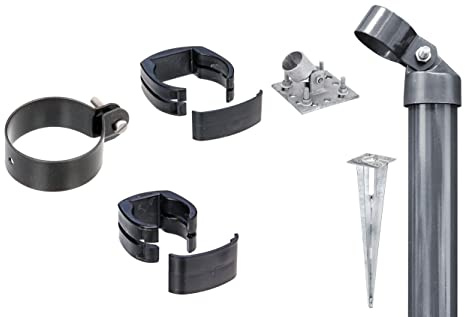 Alberts 601928 Zaunanschluss-Set Wellengittertor an Schweißgitter Fix-Clip Pro® | Set,2s | zinkphosphatiert anthrazit-metallic | mit Einschlag-Bodenhülse | Torpfosten-Ø: 60 mm | Zaunhöhe: 1220 mm