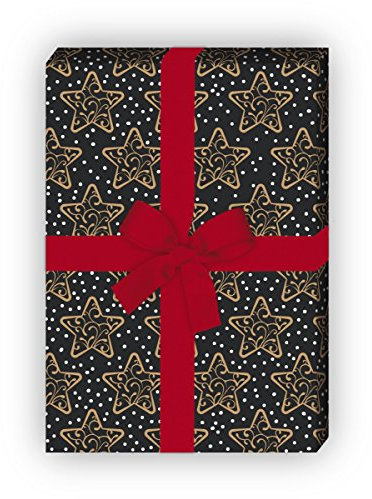 Kartenkaufrausch Winter Weihnachtspapier, Geschenkpapier Set zu Weihnachten mit Ornament Sternen, grau schwarz, für tolle Geschenk Verpackung, Designpapier, scrapbooking, 4 Bogen, 32 x 48cm