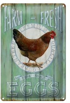Blechschild 20x30cm gewölbt Farm Fresh Eggs Free Range Eier Hühner Deko Geschenk Schild