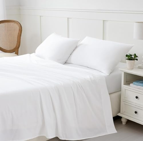 Luxury Twin XL Size Flat Sheet in 100% Egyptian Cotton 600 Thread Count, Size 70 x 102 Inch, White Plain Color, Soft & Heavy Thread Count, Bretheble Fabric