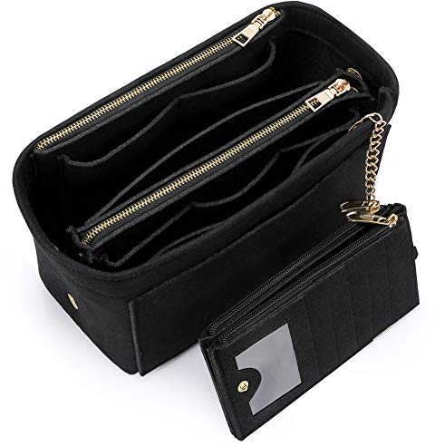HyFanStr Taschenorganizer Filz mit Kreditkartenetui, Handtaschen Organizer mit ReißVerschluss, Innentaschen für Handtaschen Schwarz Mittel