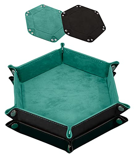 SIQUK 2 Pièces Piste de Dés Cuir PU et Velours Plateau de des Pliable pour DND RPG Jeux de Table, Cyan et Noir