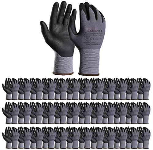 LOCCEF Safety Work Gloves MicroFoam Nitrile Coated-36 Pairs,Seamless Knit Nylon Gloves,Home Improvement,Micro-Foam Gloves (36 Pairs, 9/L)
