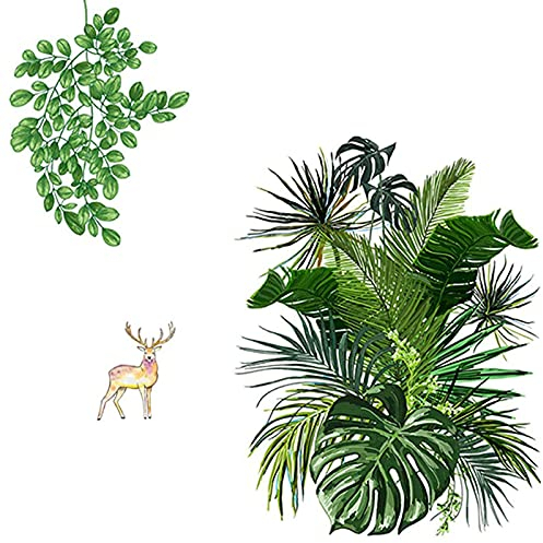 Xinlon Wandaufkleber Pflanzen Grün, Nordische Tropische Pflanzen Wandtattoo, Wandaufkleber Monstera Blätter, Tropische Baum Blätter Wandaufkleber für Wohnzimmer Schlafzimmer Wanddeko
