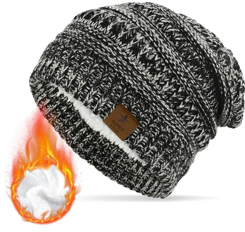 Durio Mütze Damen Winter Strickmütze Grobstrick Warme Beanie mit Innenfutter