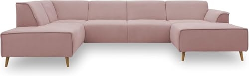 DOMO. collection Wohnlandschaft Jules FK, skandinavisches Sofa mit Federkern, Couch in U-Form mit Holzfüßen, 333 x 191 x 81 cm (BxTxH), Longchair rechts, rosa