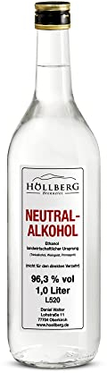 Höllberg® Neutralalkohol Weingeist Primasprit Ethanol 96,3% – Reiner Alkohol & Spiritus 1L – Trinkalkohol, Alcohol, Alko